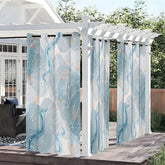 Aperturee - Aperturee Blue Ribbons Waterproof Printed Outdoor Curtains
