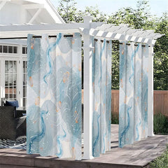 Aperturee - Aperturee Blue Ribbons Waterproof Printed Outdoor Curtains