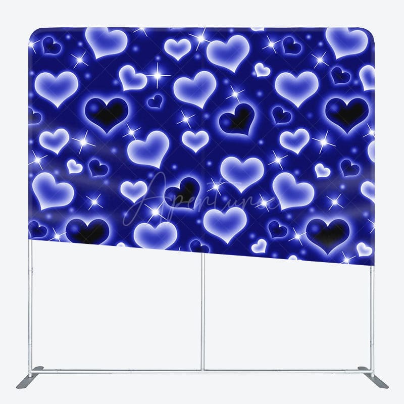 Aperturee - Aperturee Blue Romantic Hearts Sparkle Square Tension Backdrop