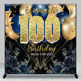 Aperturee - Aperturee Blue Rose Balloon Custom Name 100th Birthday Backdrop