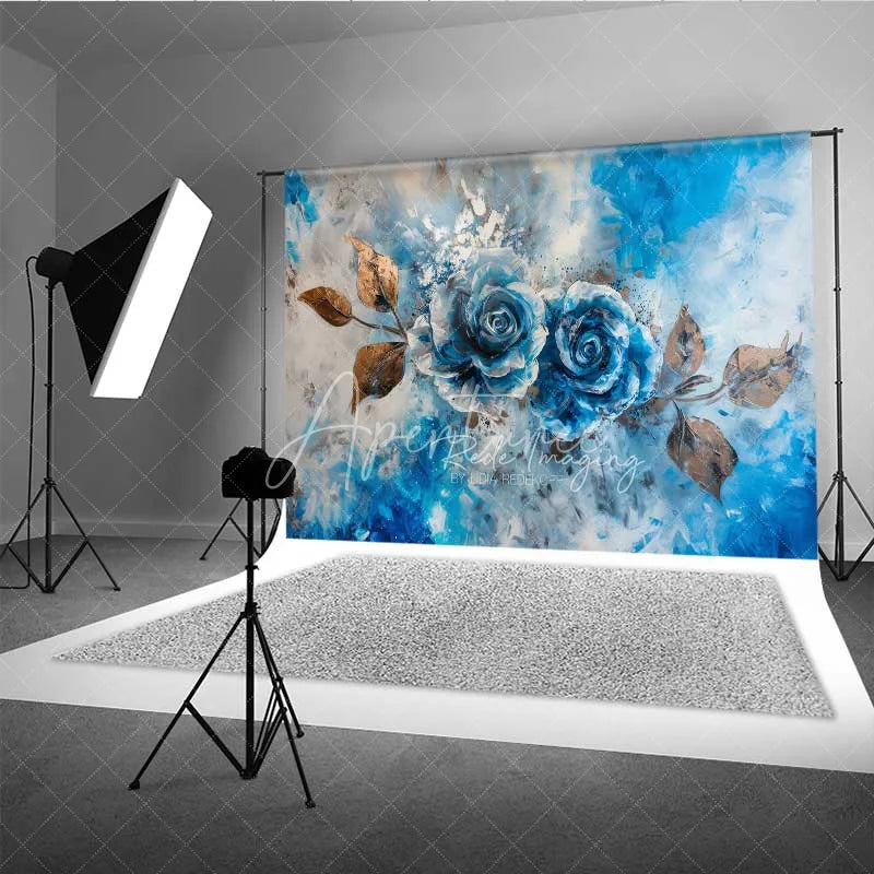 Aperturee - Aperturee Blue Rose Fine Art Backdrop Abstract Oil Painting Floral Photography Background Vintage Flower Texture Photo Prop