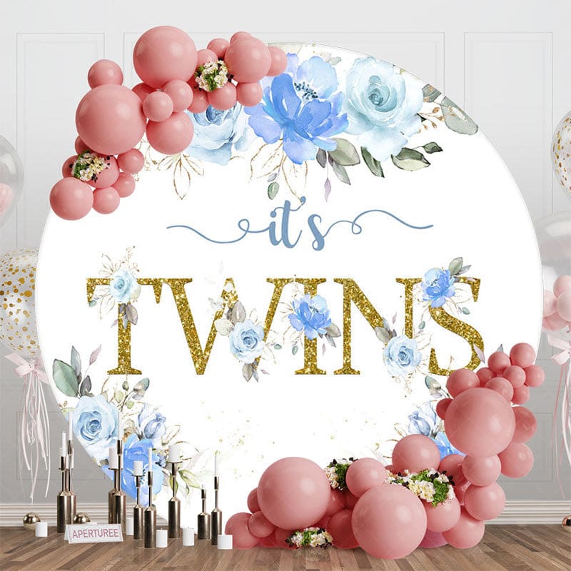 Aperturee - Aperturee Blue Rose Glitter Its Twins Round Baby Shower Backdrop