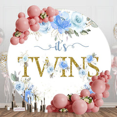 Aperturee - Aperturee Blue Rose Glitter Its Twins Round Baby Shower Backdrop