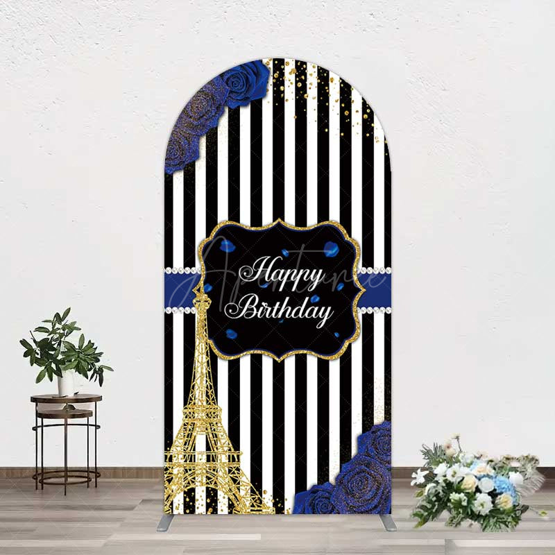 Aperturee Aperturee Blue Rose Glitter Tower Happy Birthday Arch Backdrop