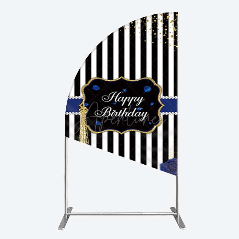 Aperturee Aperturee Blue Rose Glitter Tower Happy Birthday Half Moon Arch Backdrop