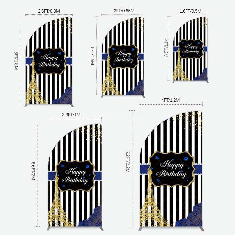 Aperturee Aperturee Blue Rose Glitter Tower Happy Birthday Half Moon Arch Backdrop