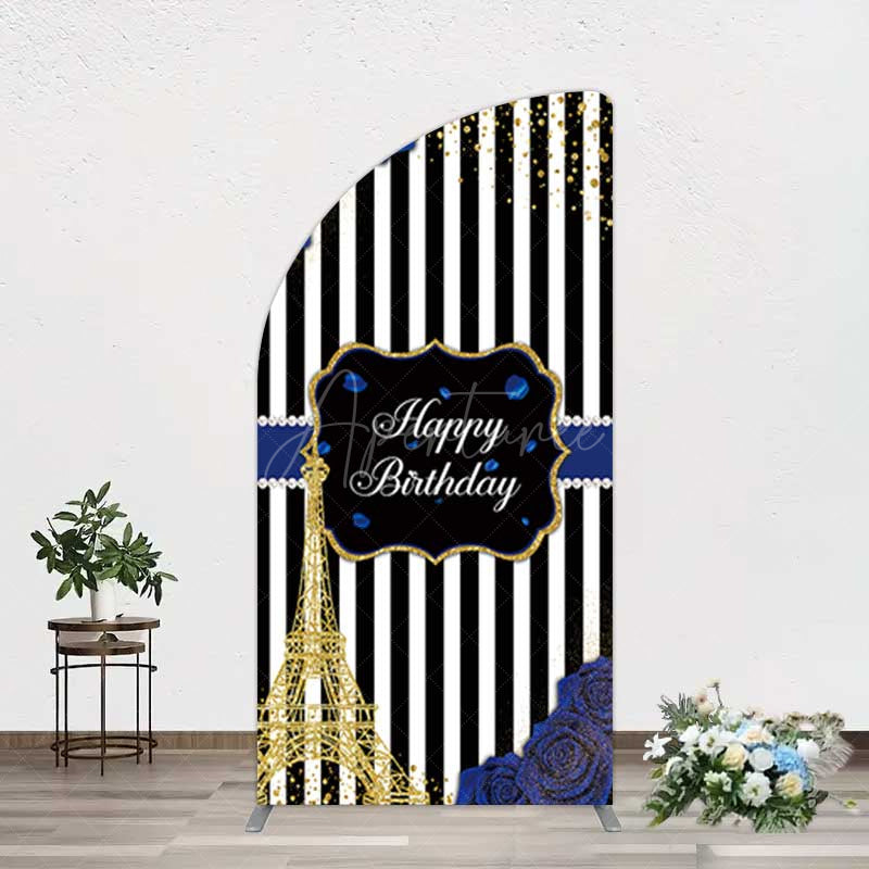 Aperturee Aperturee Blue Rose Glitter Tower Happy Birthday Half Moon Arch Backdrop
