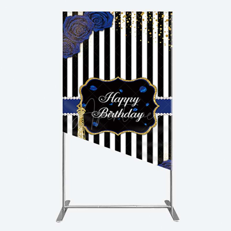 Aperturee Aperturee Blue Rose Glitter Tower Happy Birthday Rectangle Backdrop