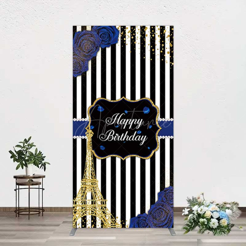 Aperturee Aperturee Blue Rose Glitter Tower Happy Birthday Rectangle Backdrop
