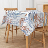 Aperturee - Aperturee Blue Sea Grass and Snail Rectangle Tablecloth for Coastal and Underwater Themed Kitchen Decor