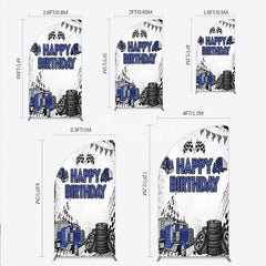 Aperturee - Aperturee Blue Semi Truck Happy Birthday Half Moon Arch Backdrop Checkered Flag Transportation