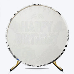 Aperturee - Aperturee Blue Semi Truck Round Backdrop Transportation Birthday Party Tire Photography Background