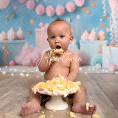Aperturee - Aperturee Blue Sequins Wall Balloons Gifts Cake Smash Backdrop