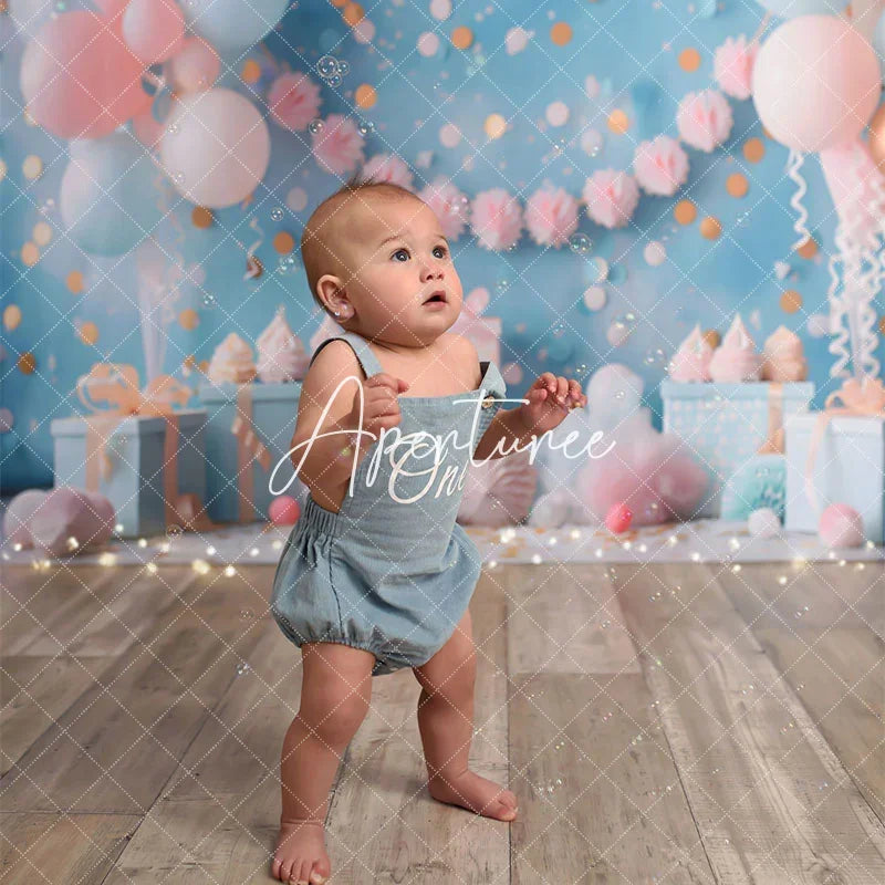 Aperturee - Aperturee Blue Sequins Wall Balloons Gifts Cake Smash Backdrop