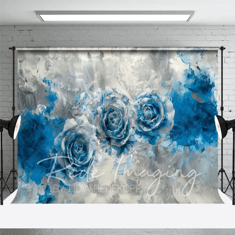 Aperturee - Aperturee Blue Silver Abstract Butterfly Room Set Backdrop