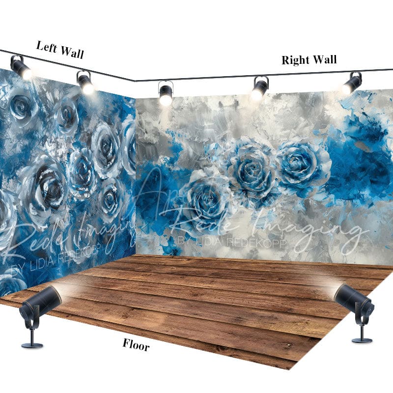 Aperturee - Aperturee Blue Silver Abstract Butterfly Room Set Backdrop