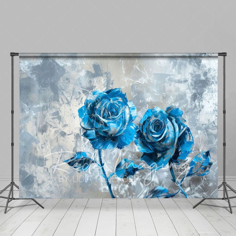 Aperturee - Aperturee Blue Silver Abstract Floral Fine Art Photo Backdrop