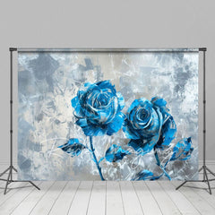 Aperturee - Aperturee Blue Silver Abstract Floral Fine Art Photo Backdrop