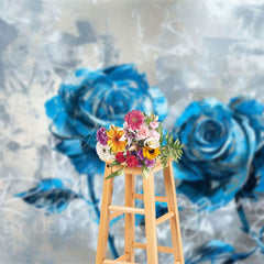 Aperturee - Aperturee Blue Silver Abstract Floral Fine Art Photo Backdrop