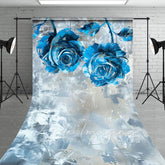Aperturee - Aperturee Blue Silver Abstract Floral Fine Art Sweep Backdrop
