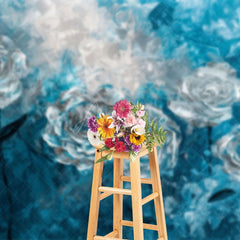 Aperturee - Aperturee Blue Silver Abstract Floral Photography Backdrop