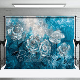 Aperturee - Aperturee Blue Silver Abstract Floral Photography Backdrop