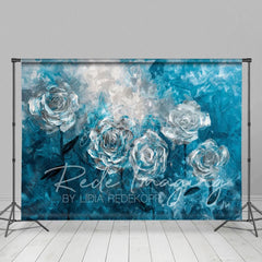 Aperturee - Aperturee Blue Silver Abstract Floral Photography Backdrop
