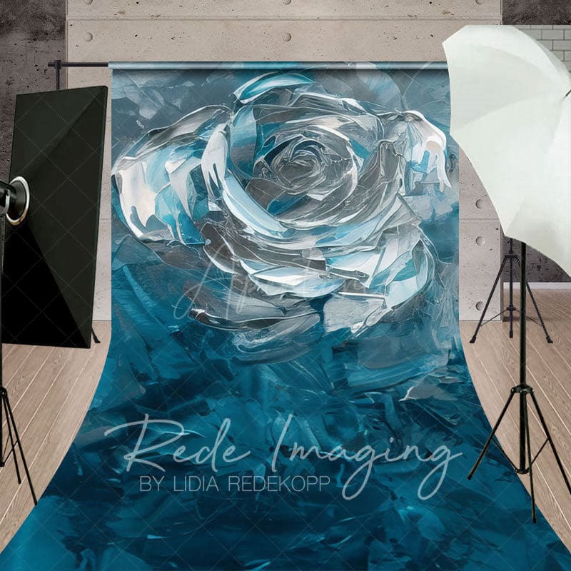Aperturee - Aperturee Blue Silver Abstract Floral Sweep Photo Backdrop