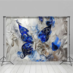 Aperturee - Aperturee Blue Silver Artistic Abstract Butterfly Photo Backdrop