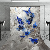 Aperturee - Aperturee Blue Silver Artistic Abstract Butterfly Sweep Backdrop
