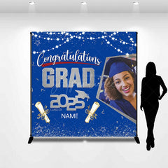 Aperturee - Aperturee Blue Silver Congrats Grad Custom Photo Name Backdrop