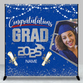 Aperturee - Aperturee Blue Silver Congrats Grad Custom Photo Name Backdrop