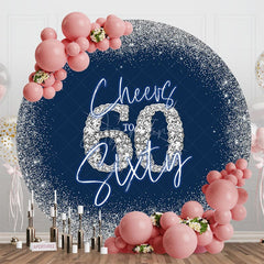 Aperturee - Aperturee Blue Silver Glitter Cheers To Sixty Round Backdrop