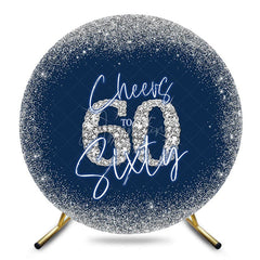 Aperturee - Aperturee Blue Silver Glitter Cheers To Sixty Round Backdrop