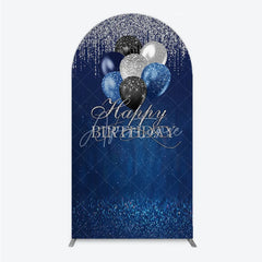 Aperturee - Aperturee Blue Silver Happy Birthday Arch Backdrop Balloon Glitter Rain Party Decor