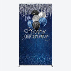 Aperturee - Aperturee Blue Silver Happy Birthday Rectangle Backdrop Balloon Glitter Rain Party Decor