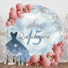 Aperturee Aperturee Blue Silver Snowflake Quinceanera 15 Round Backdrop