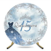 Aperturee Aperturee Blue Silver Snowflake Quinceanera 15 Round Backdrop