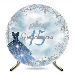 Aperturee Aperturee Blue Silver Snowflake Quinceanera 15 Round Backdrop