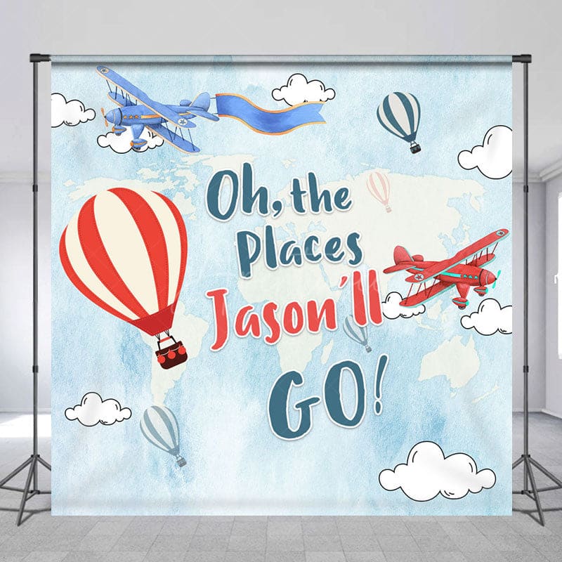 Aperturee - Aperturee Blue Sky Adventure Custom Name Birthday Backdrop
