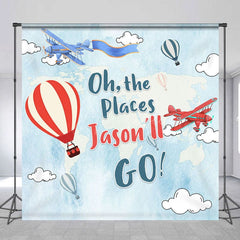 Aperturee - Aperturee Blue Sky Adventure Custom Name Birthday Backdrop