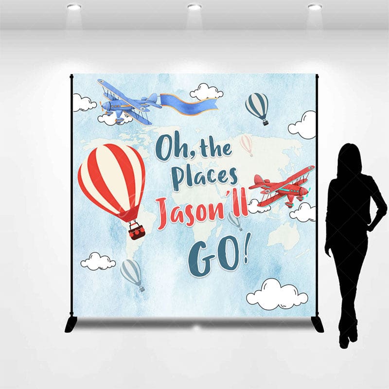 Aperturee - Aperturee Blue Sky Adventure Custom Name Birthday Backdrop