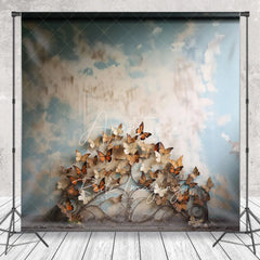 Aperturee - Aperturee Blue Sky and Butterfly Headboard Backdrop Monarch Butterfly Garden Photography Background