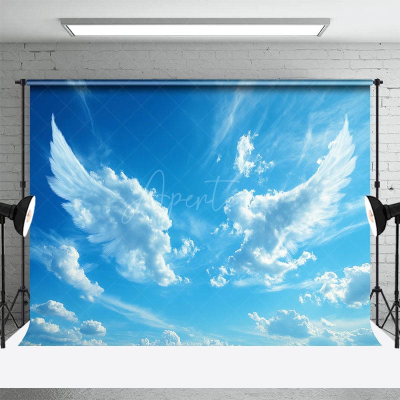 Aperturee - Aperturee Blue Sky Angel Wings Cloud Backdrop For Photo Booth