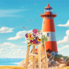 Aperturee - Aperturee Blue Sky Beach Reef Lighthouse Summer Photo Backdrop