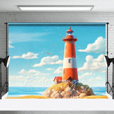 Aperturee - Aperturee Blue Sky Beach Reef Lighthouse Summer Photo Backdrop