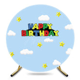 Aperturee - Aperturee Blue Sky Cloud Stars Round Happy Birthday Backdrop