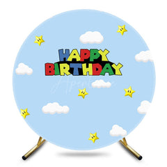 Aperturee - Aperturee Blue Sky Cloud Stars Round Happy Birthday Backdrop