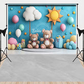 Aperturee - Aperturee Blue Sky Cloud Sun Bear Cake Smash Combo Set Backdrop