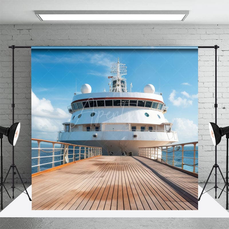 Aperturee - Aperturee Blue Sky Coast Plank Road Ship Natural Scene Backdrop